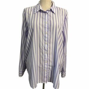 Ann Taylor Purple White Striped Button Down Shirt Size XL Preppy Classic Casual